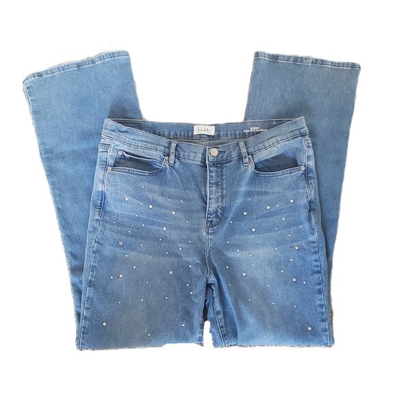 Nicole Miller New York Soho High Rise Bootcut Rhinestone Jeans 14 - Picture 1 of 3